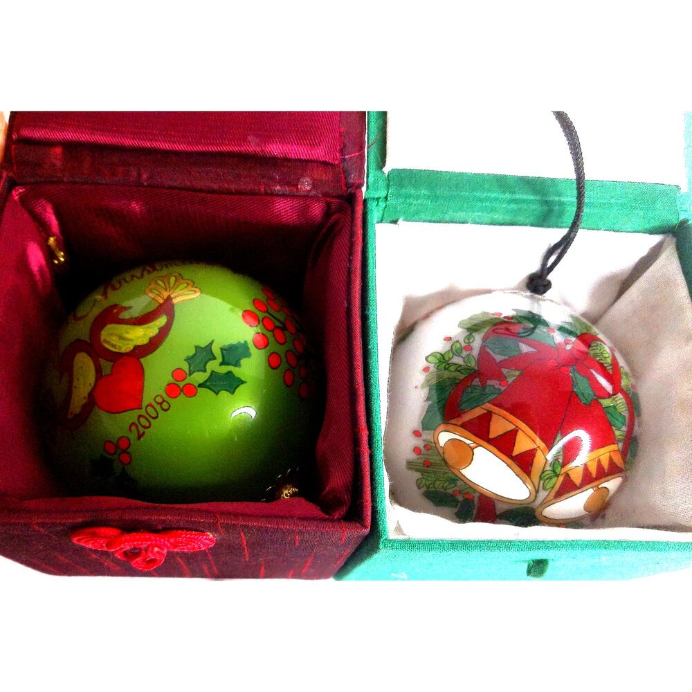 Pier 1 Li Bien 2008 Hand-Painted Christmas Ornaments Glass Ball Set with Boxes